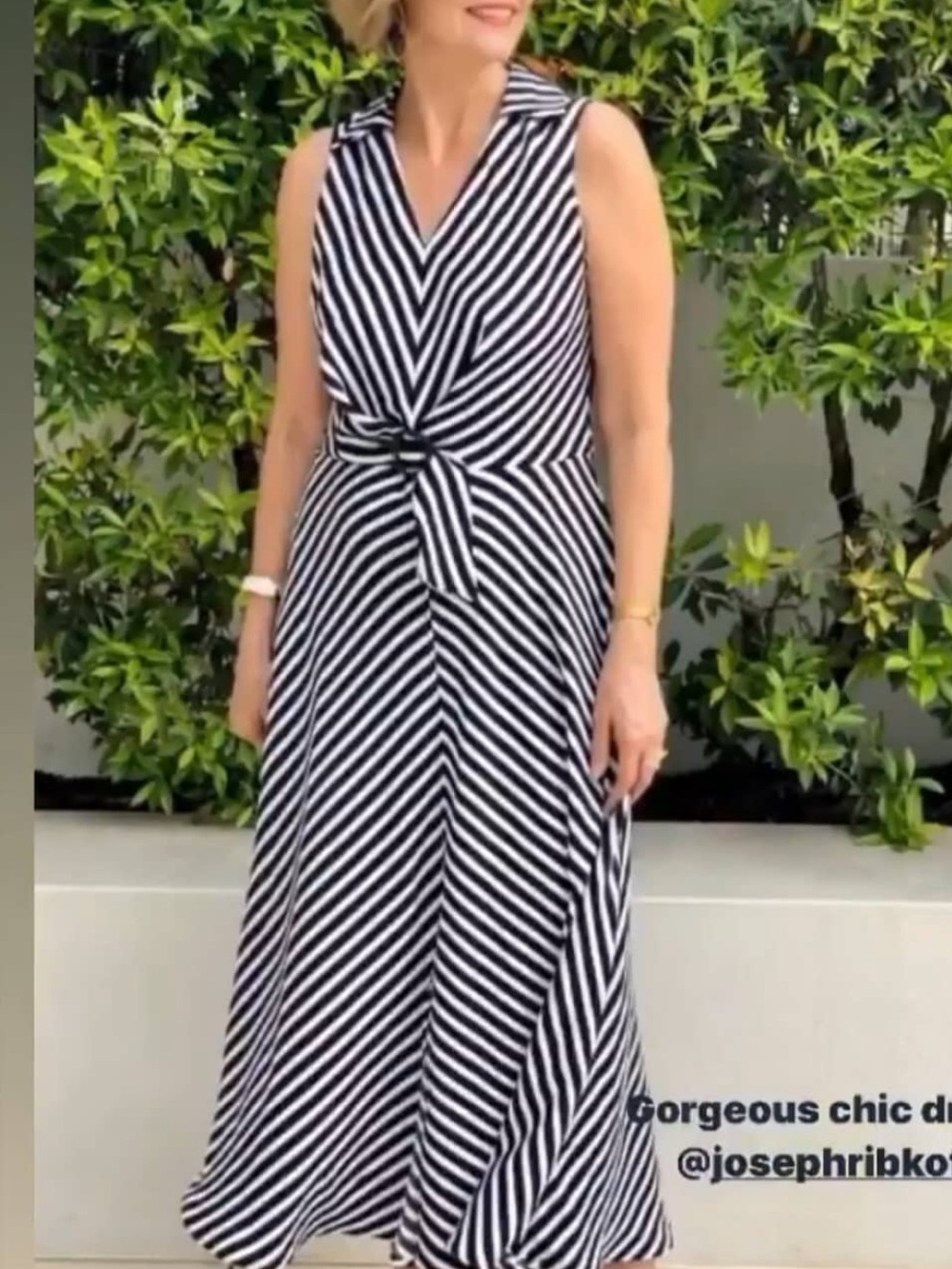 Joseph Ribkoff Dress Navy White Striped Maxi Ring Detail Size Medium nautical - Picture 2 of 11